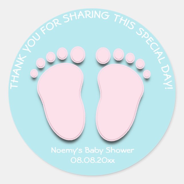 Pink Tiffany Feet Baby Dusche Gefallen Danke Mädch Runder Aufkleber (Vorderseite)
