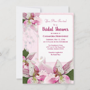 Pink Tiger Lily Pearls Spring Brautparty Einladung
