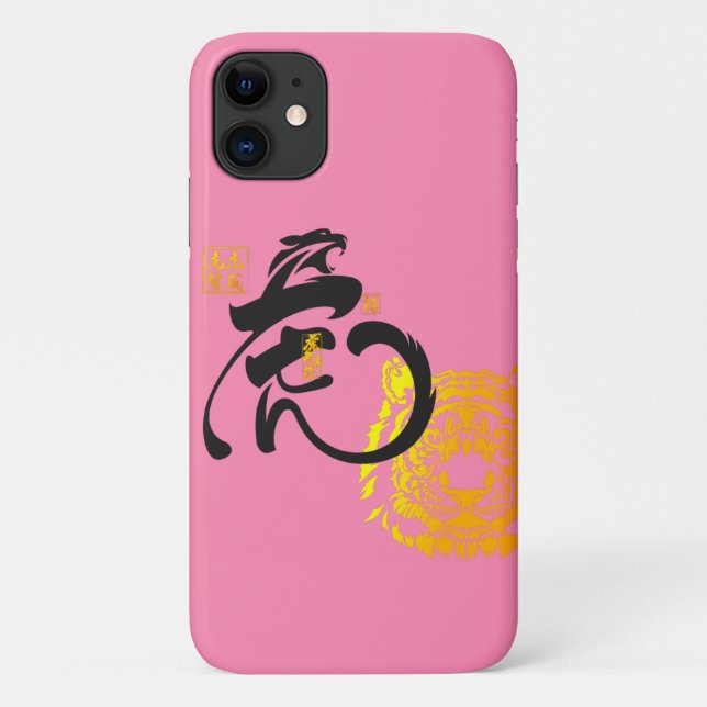 Pink Tiger Symbol Modern Chinoiserie Case-Mate iPhone Hülle (Rückseite)