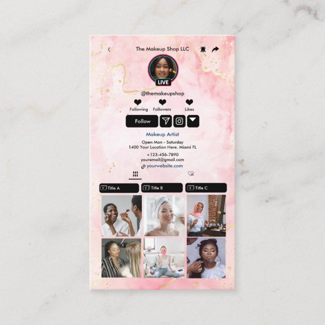 Pink TikTok Marble QR Code Social Media Visitenkarte (Vorderseite)