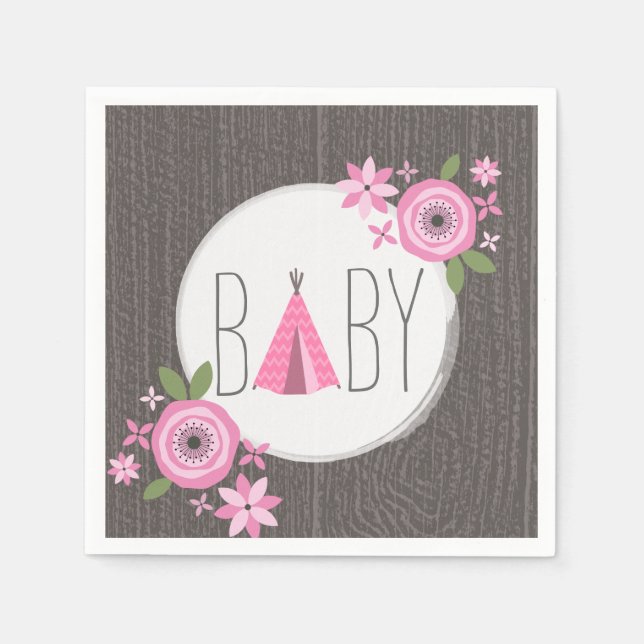 Pink Tipi Babydusche Papier Napkin Serviette (Vorderseite)