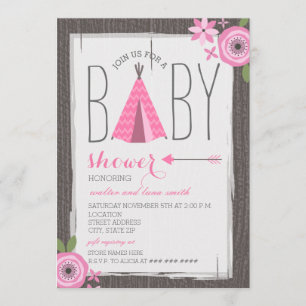 Pink Tipi Floral Girl Babydusche Einladung