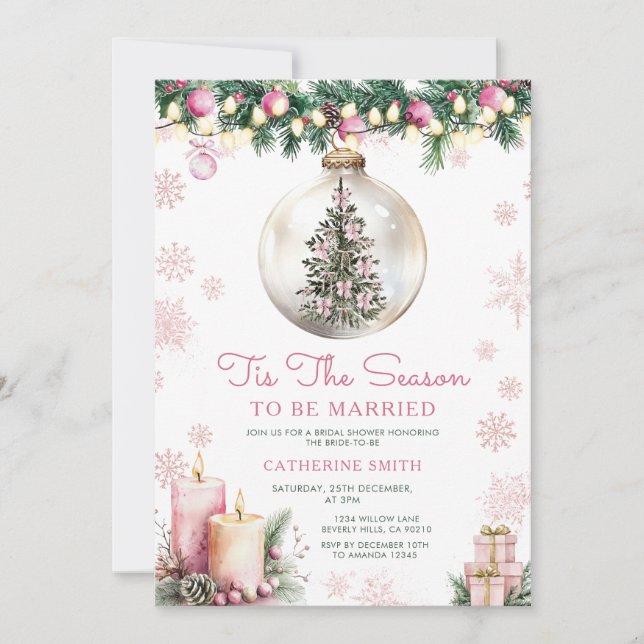Pink Tis The Season to Be Married Bridal Shower Einladung (Vorderseite)