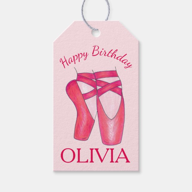 Pink Toe Shoes Ballerina Tanz Geburtstag Geschenkanhänger (Vorderseite)