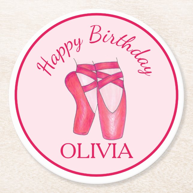 Pink Toe Shoes Ballerina Tanz Geburtstag Runder Pappuntersetzer (Vorderseite)