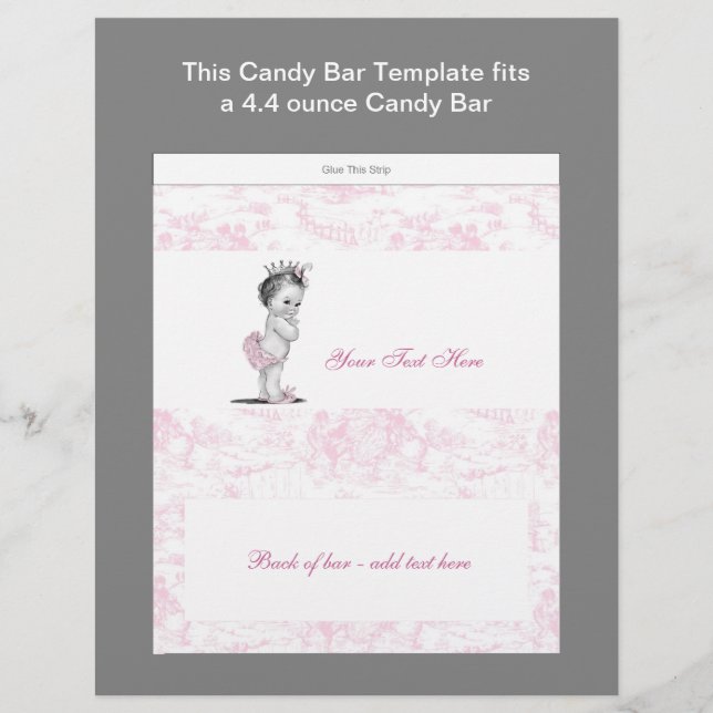 Pink Toile Baby Showküche Bar Wrapper Flyer (Vorne)