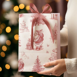 Pink Toile Christmas Pattern Gift Bag Mittlere Geschenktüte