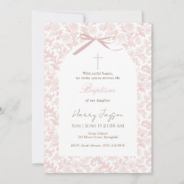 Pink Toile Classic Christian Girl Christening Einladung