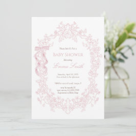 Pink Toile Coquette Bow Vintage Floral Baby Shower Einladung