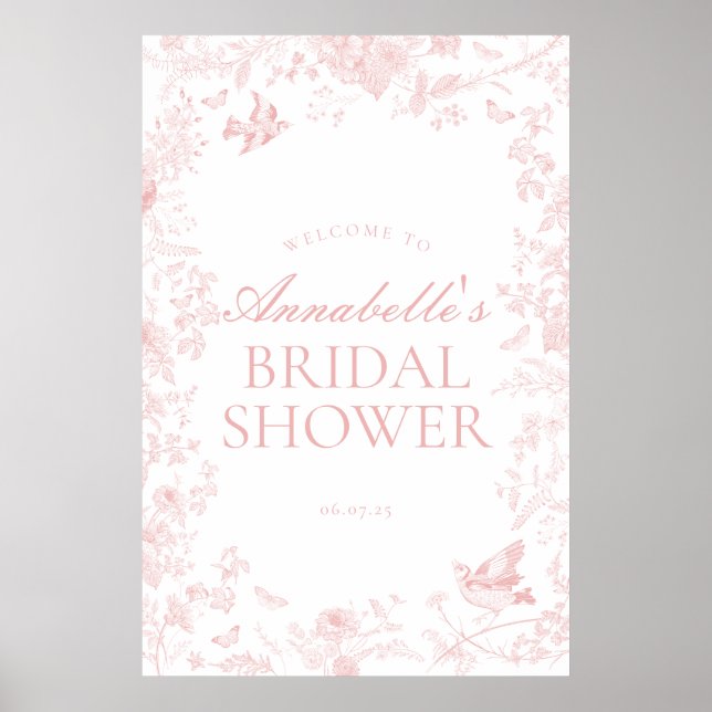 Pink Toile de joule floral Brautparty Empfang Poster (Vorne)