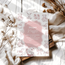 Pink Toile De Jouy Baby Shower Diapper Raffle