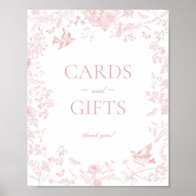 Pink Toile De Jouy Blumenkarten und Geschenke Unte Poster (Vorne)