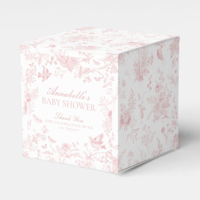 Pink Toile De Jouy Floral Baby Dusche Gefälligkeit Geschenkschachtel (Vorderseite)