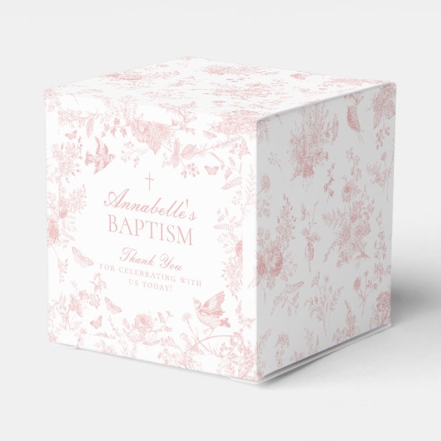Pink Toile De Jouy Floral Taufe Gefälligkeitsboxen Geschenkschachtel (Rückseite)