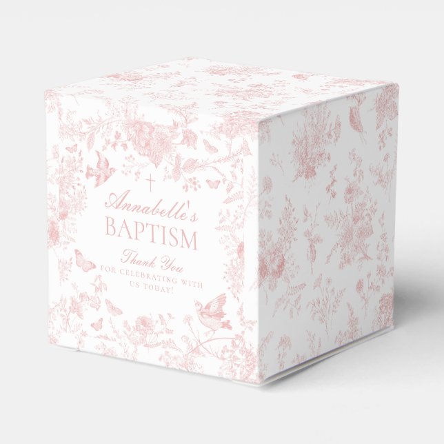 Pink Toile De Jouy Floral Taufe Gefälligkeitsboxen Geschenkschachtel (Rückseite)