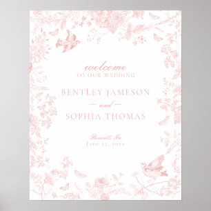 Pink Toile De Jouy Floral Wedding Willkommenszeich Poster