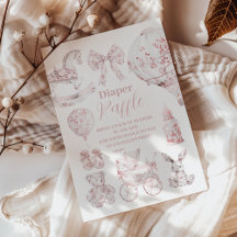 Pink Toile De Jouy Toys Baby Shower Diapper Raffle