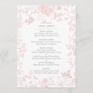 Pink Toile de Jouy Wedding Menu Menükarte