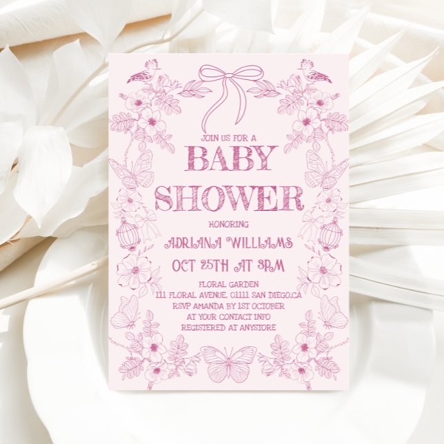 Pink Toile Floral Girl Kinderdusche Einladung (Von Creator hochgeladen)