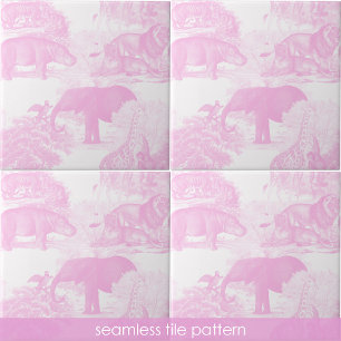 Pink Toile Jungle Animals Safari Nahtloses Muster Fliese
