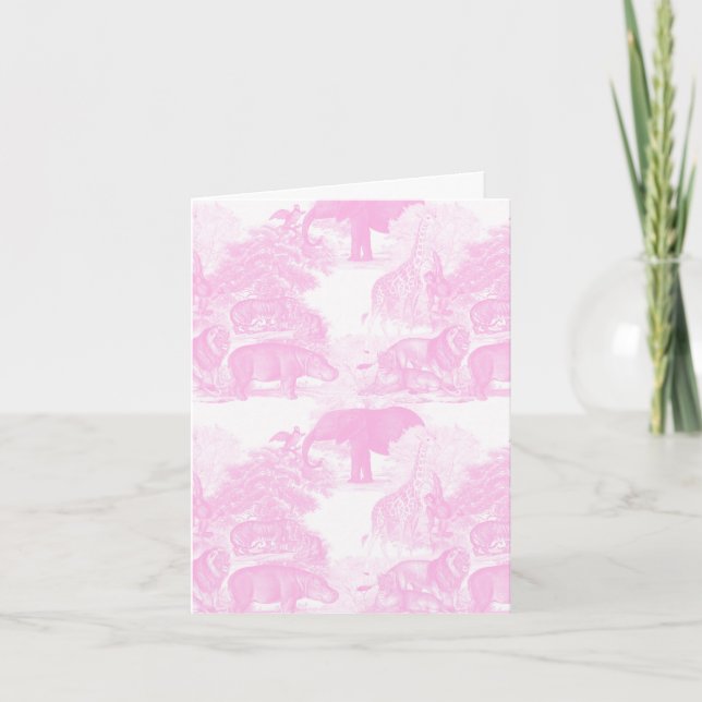 Pink Toile Jungle Animes Safari Chinoiserie Karte (Vorderseite)