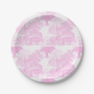Pink Toile Jungle Animes Safari Chinoiserie Pappteller