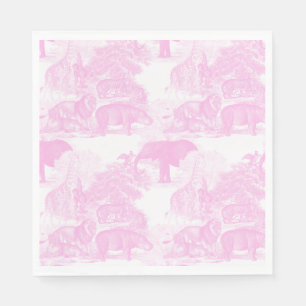 Pink Toile Jungle Animes Safari Chinoiserie Serviette