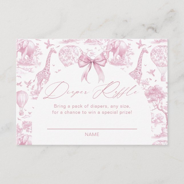 Pink Toile Safari Animal Diaper Raffle Begleitkarte (Vorderseite)