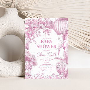 Pink Toile Safari Baby Dusche Einladung