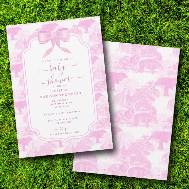Pink Toile Safari Tiere Chinoiserie Kinderdusche Einladung (Pink Toile Safari Animals Chinoiserie Baby Shower Invitation)