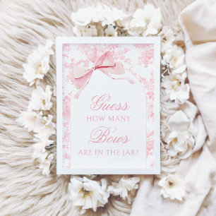 Pink Toile Wie viele Bows Baby Girl Duschzeichen Einladung