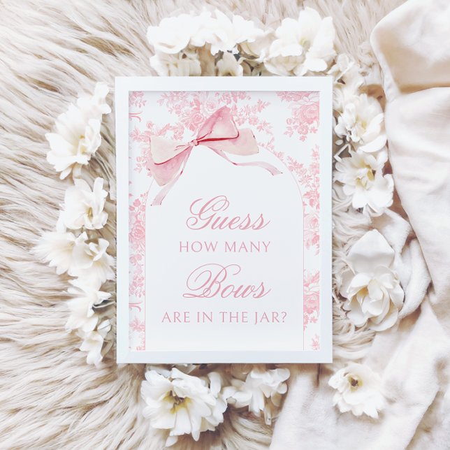 Pink Toile Wie viele Bows Baby Girl Duschzeichen Einladung (Von Creator hochgeladen)