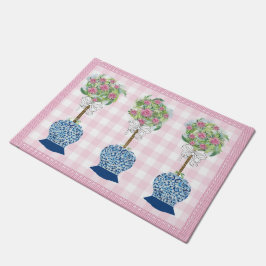 Pink Topiary Blue Rose Ginger Jar Doormat Rug Fußmatte