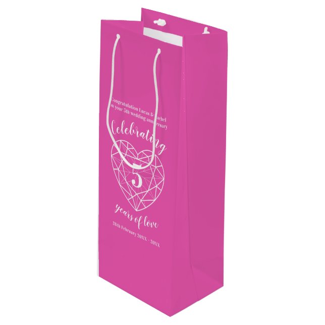 Pink Tourmala Jubiläum 5 Jahre Weinbeutel Geschenktüte Für Weinflaschen (Vorderseite Schrägansicht)
