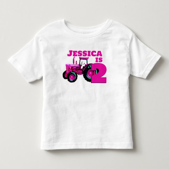 Pink Tractor Birthday Kleinkind T-shirt (Vorderseite)
