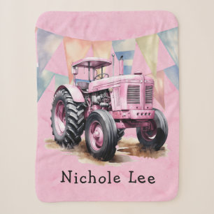 Pink Tractor Flag Wasserfarbe Girl Babyduschgesche Sherpadecke