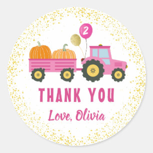 Pink Tractor Pumpkin Herbst Geburtstag Vielen Dank Runder Aufkleber