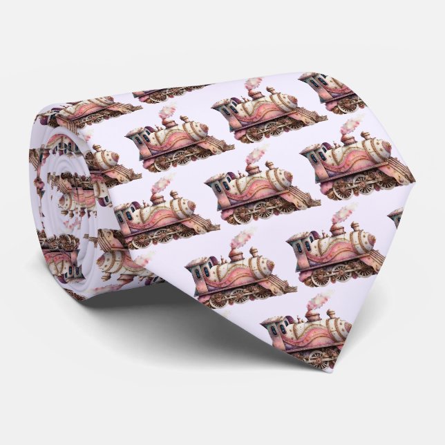Pink Train Motor Vintag Steampunk Muster Krawatte (Gerollt)