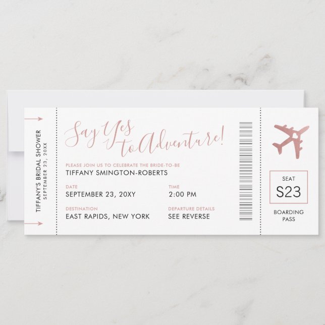Pink Travel Theme Brautparty Boarding Pass Einladung (Vorderseite)