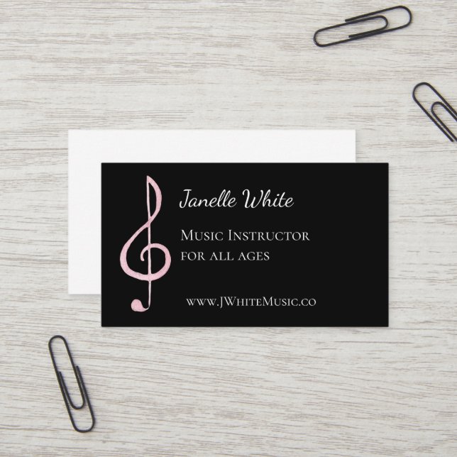 Pink Treble Clef Music Business Cards Visitenkarte (Vorderseite/Rückseite Beispiel)