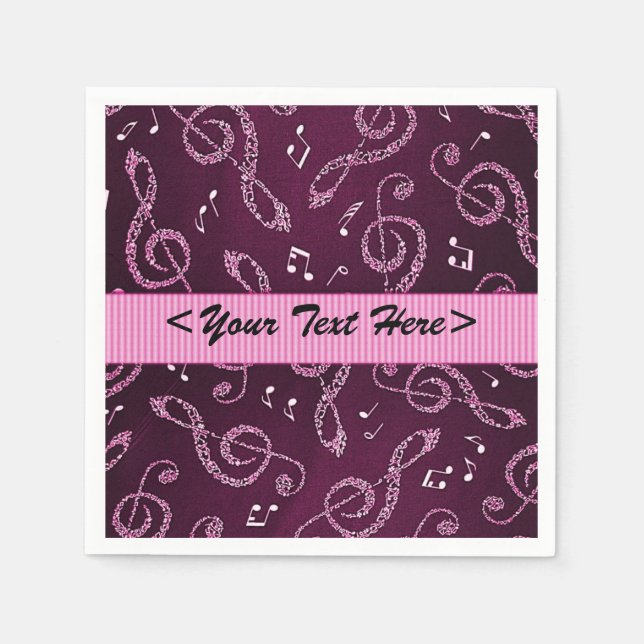 Pink Treble Clefs Stilvoll Napkins personalisieren Serviette (Vorderseite)