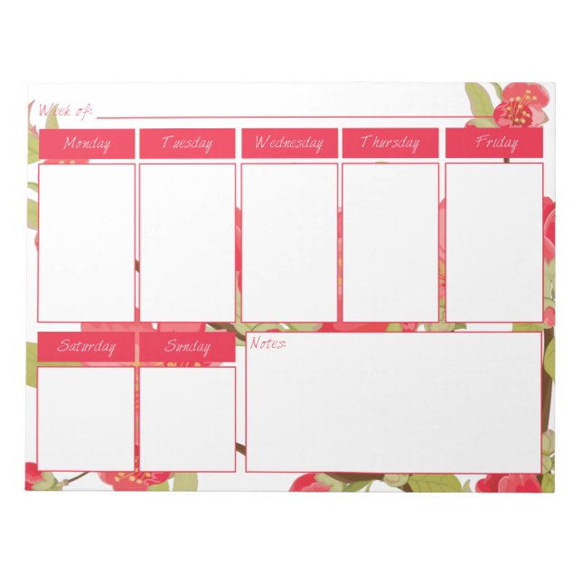 Pink Tree Blüten Wöchentlicher Kalender Notepad Notizblock (Vorderseite)