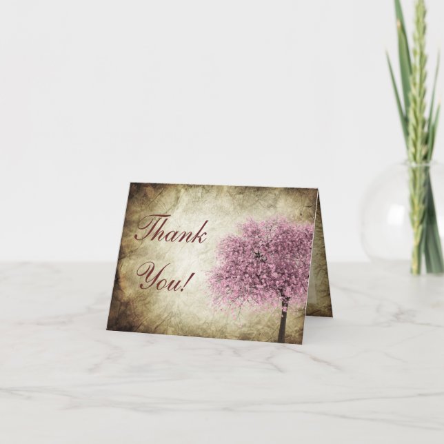 Pink Tree FaltenWedding Danke Karte (Vorderseite)