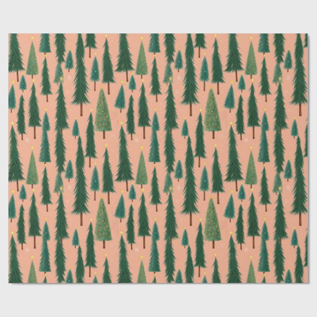 Pink Tree Gift Wrap, Modern Holiday Wrapping Paper Geschenkpapier (Flach)