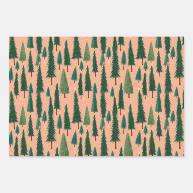 Pink Tree Gift Wrap, Modern Holiday Wrapping Paper Geschenkpapier Set (Vorderseite)