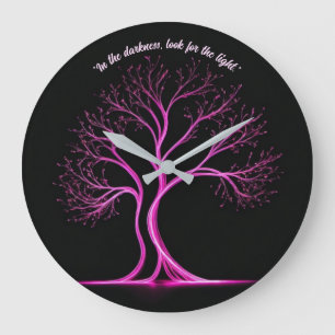 Pink Tree-Shaped Light Painting on Black Große Wanduhr