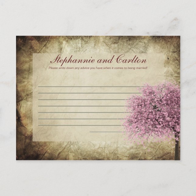 Pink Tree Wedding Writable Advice Card Hinweiskarte (Vorderseite)