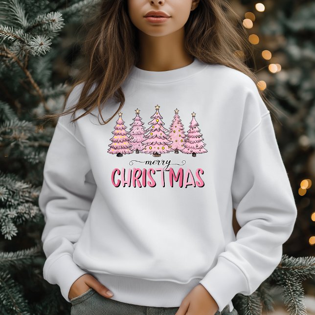 Pink Tree Weihnachtsfeiertag Sweatshirt (Pink Christmas Trees Sweatshirt - Cute Holiday Fashion)