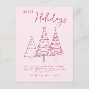 Pink Trees Hand Drawn Doodle Whimsy Weihnachten