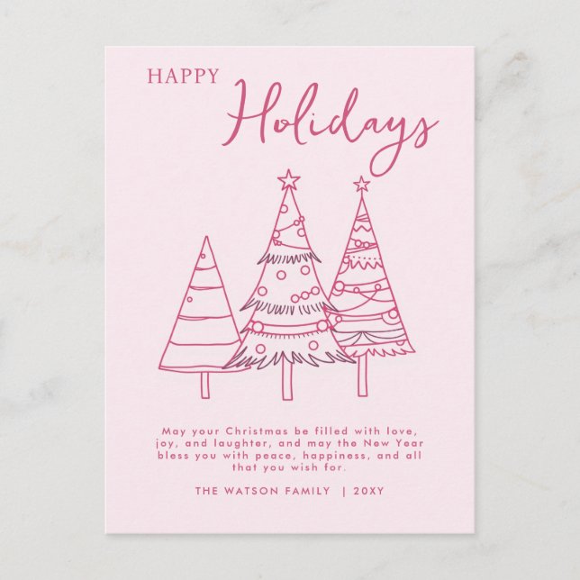 Pink Trees Hand Drawn Doodle Whimsy Weihnachten (Vorderseite)
